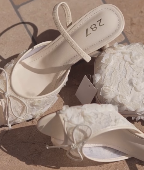 Ladies' Romantic Open-Toe Lace Embellished High Heel Mules