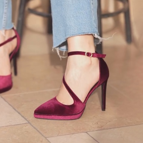 Ladies' Pointed-Toe Platform Stiletto Heel Ankle Strap Pumps
