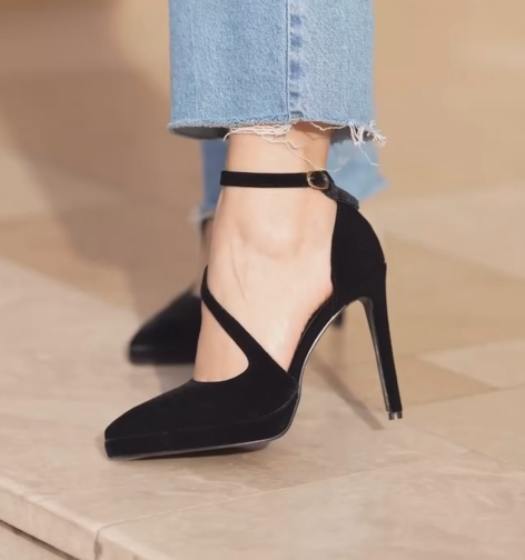 Ladies' Pointed-Toe Platform Stiletto Heel Ankle Strap Pumps