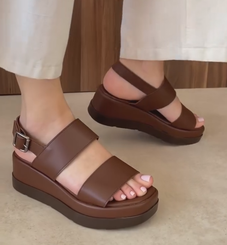 Ladies' Open-Toe Adjustable Buckle Casual Wedge Sandals