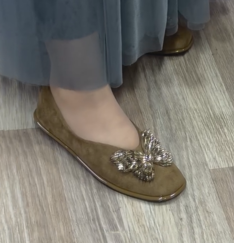 Ladies' Rhinestone Butterfly Embellished Square-Toe Flats