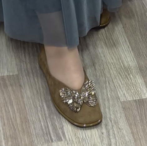 Ladies' Rhinestone Butterfly Embellished Square-Toe Flats