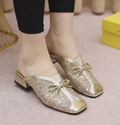 Ladies' Sparkling Openwork Bow Accent Slip-On Backless Loafers