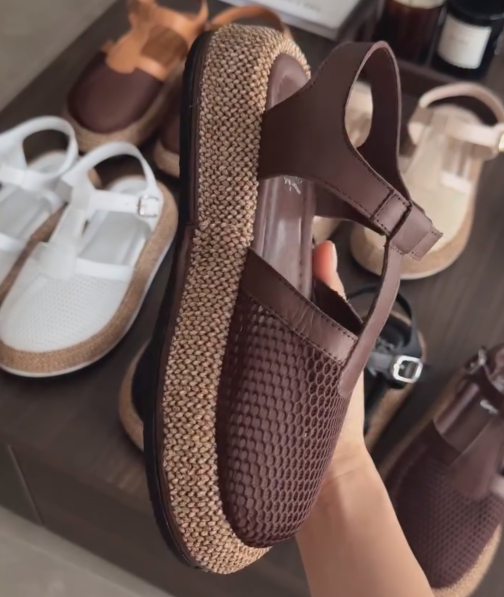Ladies' Mesh T-Strap Espadrille Wedge Slingback Sandals