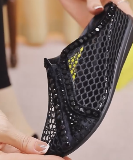 Ladies' Rhinestone-Embellished Mesh Slip-On Mule Flats