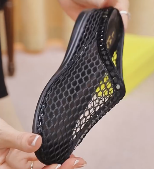 Ladies' Rhinestone-Embellished Mesh Slip-On Mule Flats