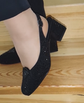 Ladies' Rhinestone-Embellished Slingback Block Heel Pumps