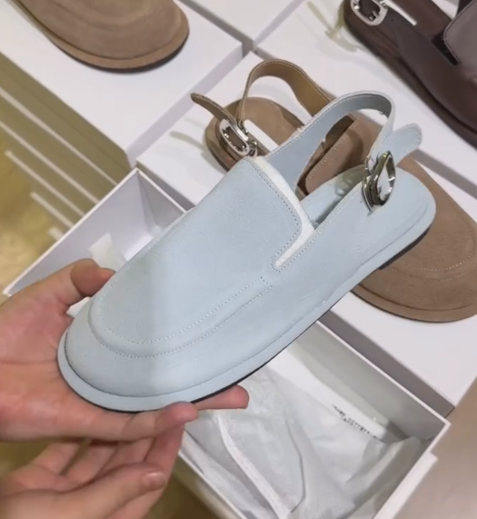 Ladies' Suede Adjustable Buckle Slingback Loafer Mules