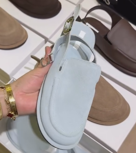 Ladies' Suede Adjustable Buckle Slingback Loafer Mules