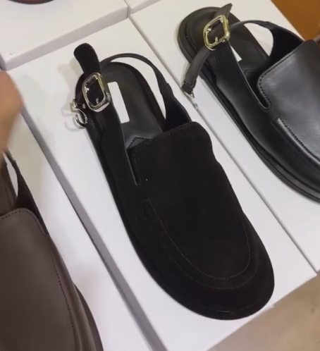 Ladies' Suede Adjustable Buckle Slingback Loafer Mules