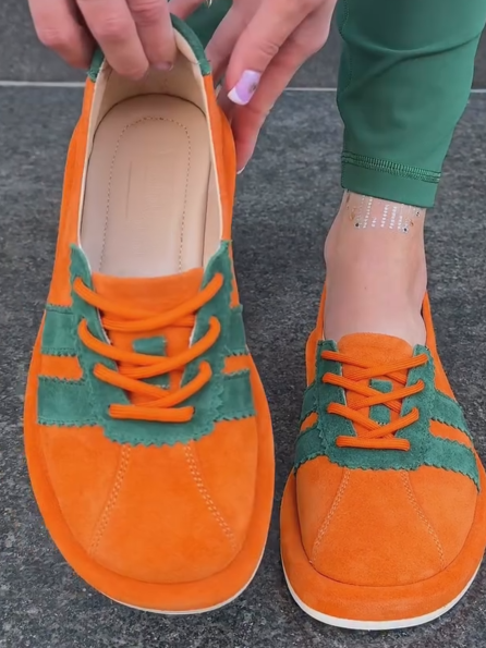 Women's Retro Color-Block Lace-Up Soft Sole Walking Shoes
