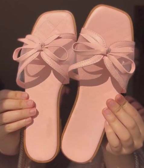 Women's Bow Decor Mesh Square Toe Flat Slides