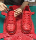 Men's Handmade Red Crocodile-Embossed Leather Sneakers