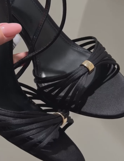 Women's Black Multi-Strap Ankle Strap Stiletto Heel Sandals