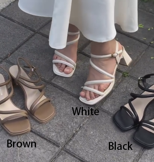 Ladies' Multi-Strap Buckle Ankle Strap Heeled Sandals