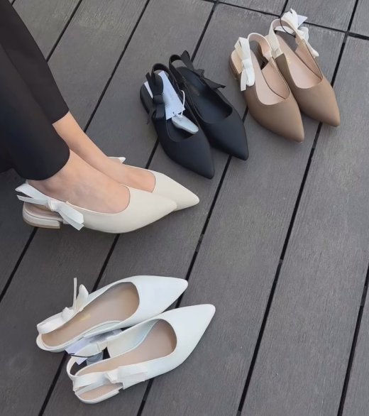 Ladies' Bow Detail Pointed-Toe Slingback Flats