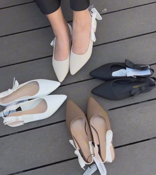 Ladies' Bow Detail Pointed-Toe Slingback Flats
