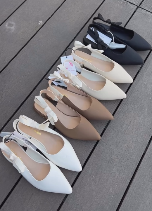 Ladies' Bow Detail Pointed-Toe Slingback Flats
