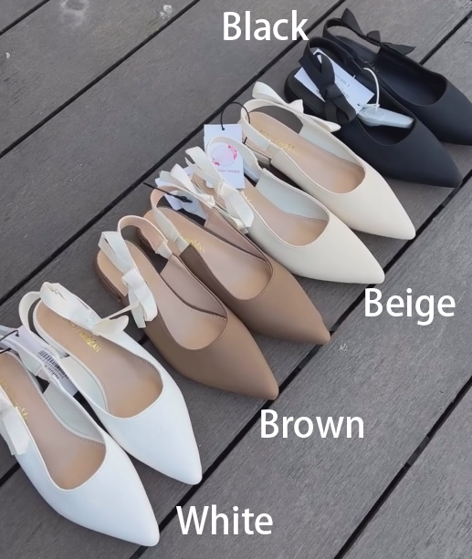 Ladies' Bow Detail Pointed-Toe Slingback Flats