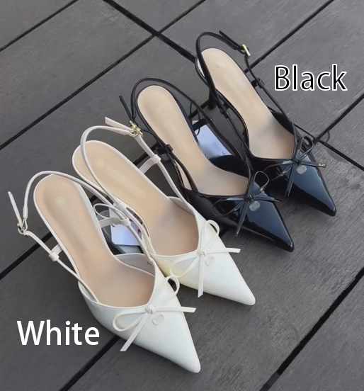 Ladies' Bow Detail Pointed-Toe Slingback Heeled Sandals
