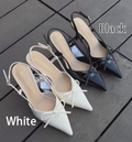 Ladies' Bow Detail Pointed-Toe Slingback Heeled Sandals