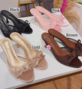 Ladies' Open-Toe Slip-On Heeled Sandals with Bow Accent