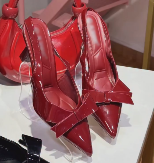Ladies' Patent Bow Pointed-Toe Slingback Heels