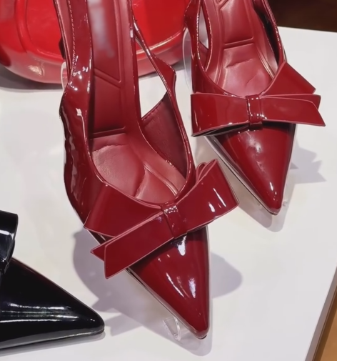 Ladies' Patent Bow Pointed-Toe Slingback Heels