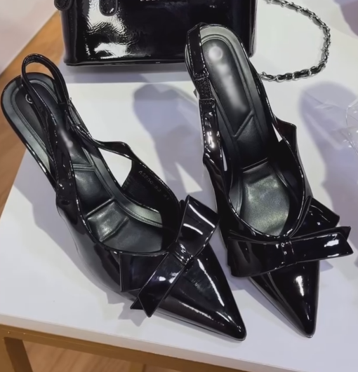 Ladies' Patent Bow Pointed-Toe Slingback Heels