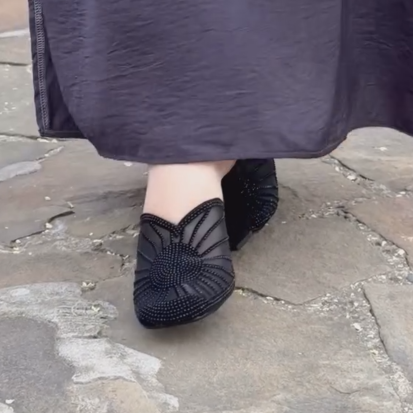 Ladies' Art Deco Inspired Embellished Mesh Heeled Mules