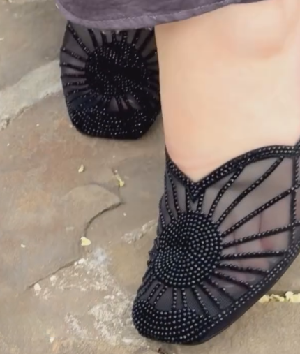 Ladies' Art Deco Inspired Embellished Mesh Heeled Mules