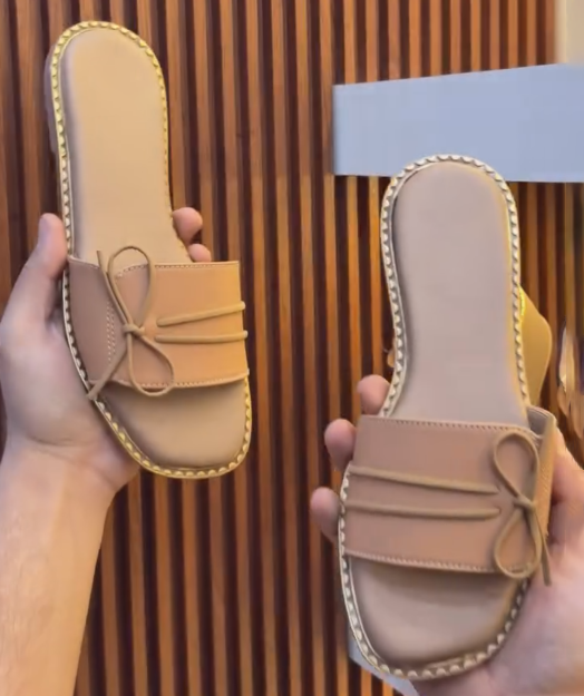 Ladies' Bow Detail Flat Slide Sandals