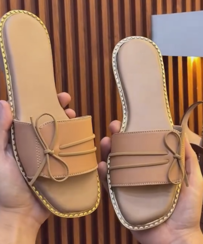 Ladies' Bow Detail Flat Slide Sandals