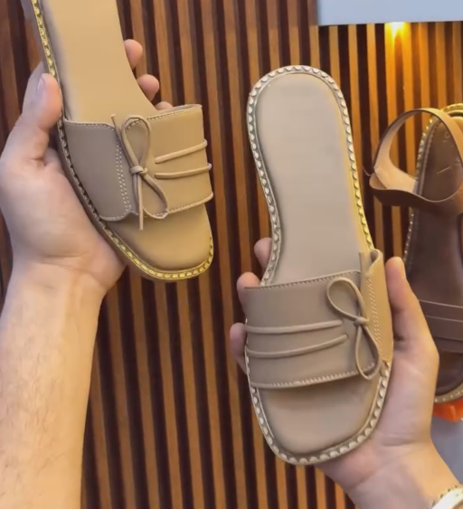 Ladies' Bow Detail Flat Slide Sandals