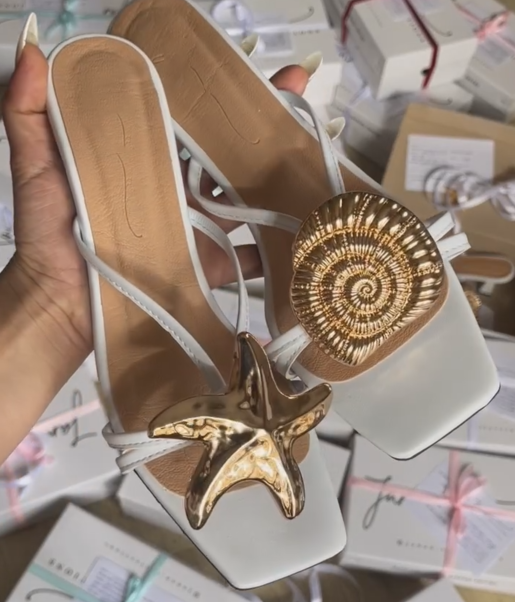 Ladies' Nautical Starfish & Seashell Embellished Flat Sandals