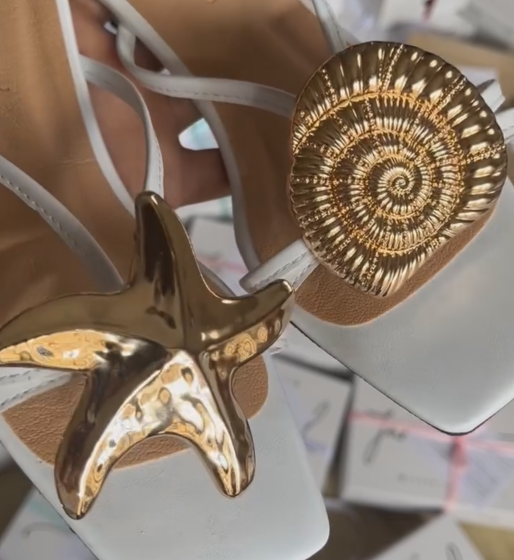 Ladies' Nautical Starfish & Seashell Embellished Flat Sandals