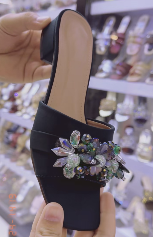 Ladies' Embellished Square-Toe Low-Heel Mules