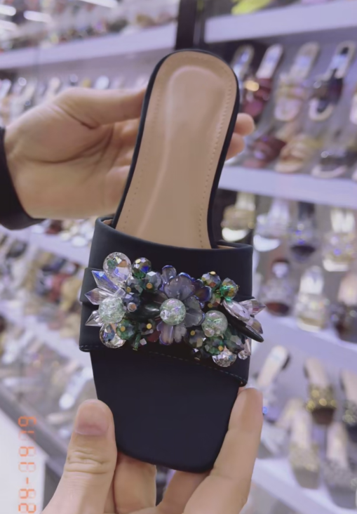 Ladies' Embellished Square-Toe Low-Heel Mules