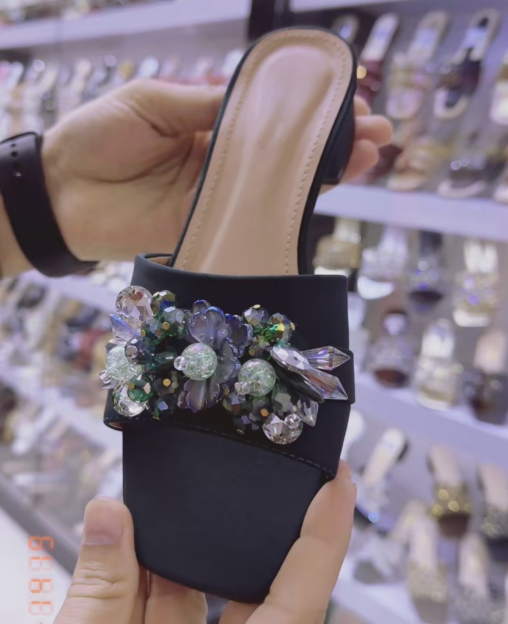 Ladies' Embellished Square-Toe Low-Heel Mules