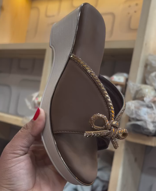 Ladies' Rhinestone Bow Platform Wedge Slides