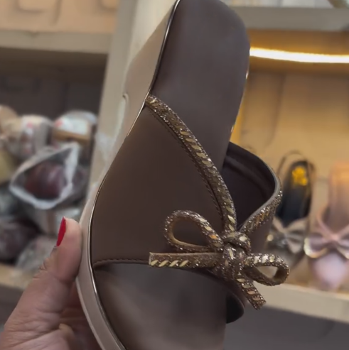 Ladies' Rhinestone Bow Platform Wedge Slides