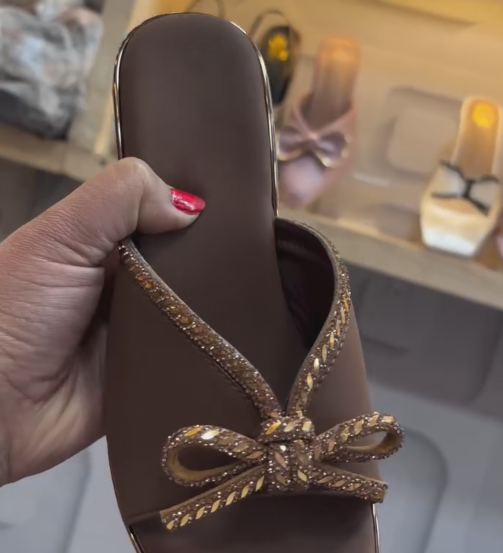 Ladies' Rhinestone Bow Platform Wedge Slides