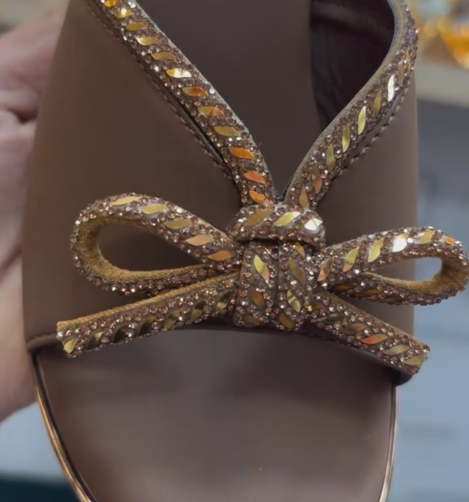 Ladies' Rhinestone Bow Platform Wedge Slides