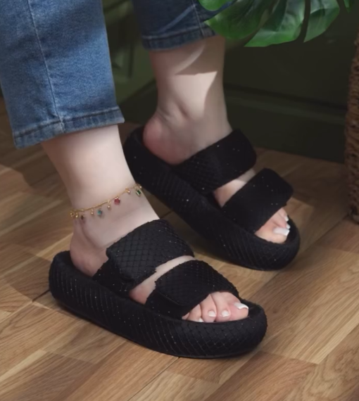 Ladies' Rhinestone-Embellished Double-Strap Platform Slides