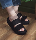 Ladies' Rhinestone-Embellished Double-Strap Platform Slides