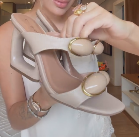 Ladies' Two-Strap Ornamented Heeled Slides