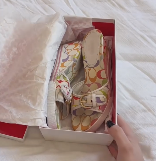 Vintage Multicolor Logo Print Wedge Mules