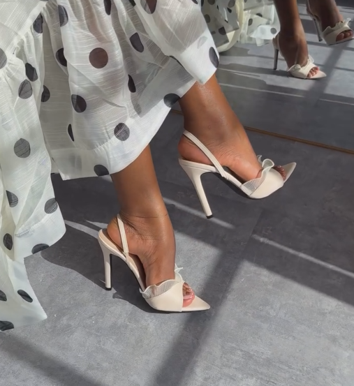Ruffle Trim Open-Toe Slingback Stiletto Heels