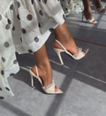 Ruffle Trim Open-Toe Slingback Stiletto Heels