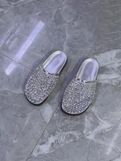Sparkly Woven Rhinestone Flat Mules